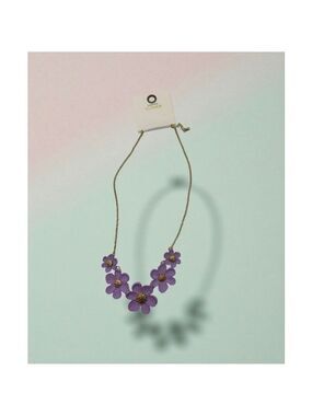 Clover Purple & Gold Floral Statement Necklace,